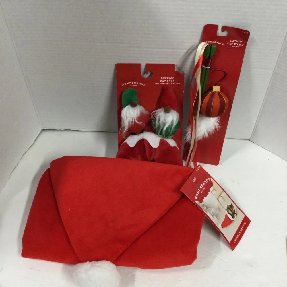 Wondershop Red Santa Hat Crinkle Toy and Cat 3 Toys Set